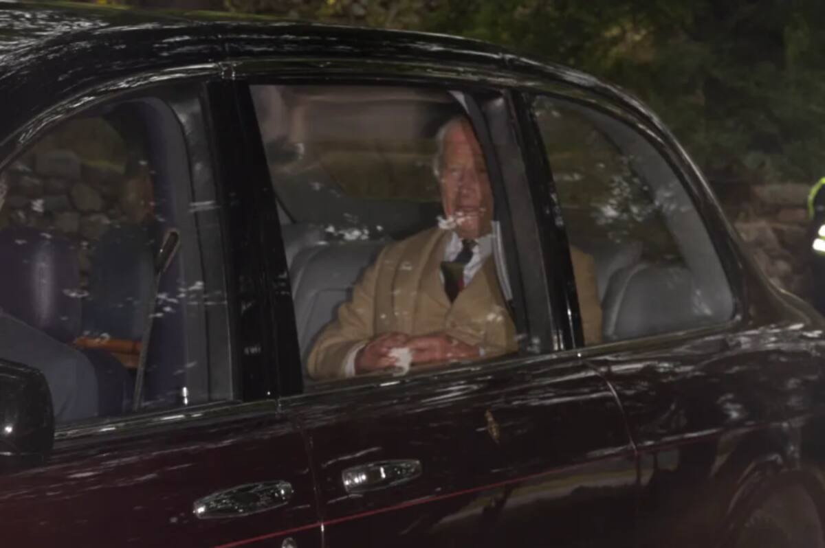 En otro vehículo se encontraba el monarca Carlos III junto a la reina Camila. Créditos: Newsline.