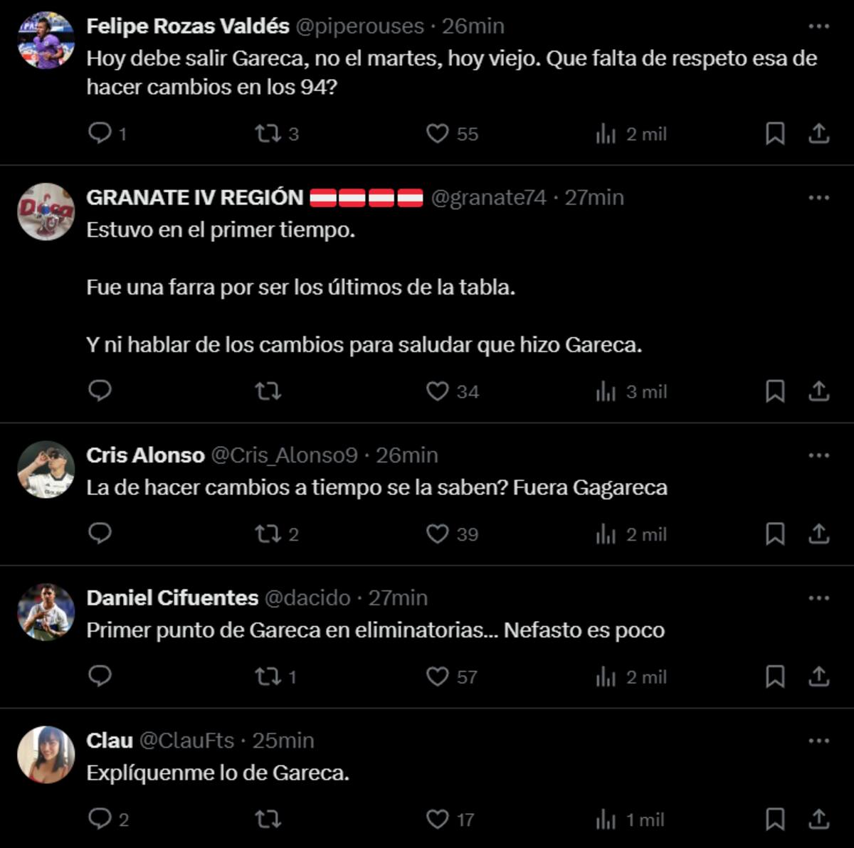 Las críticas de los hinchas de La Roja a Ricardo Gareca tras el empate ante Perú en Lima.