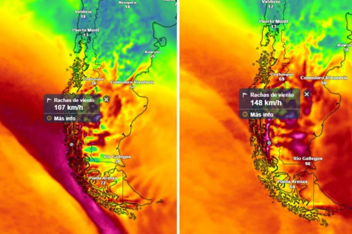 Habrá ráfagas de viento de hasta 120 km/h en la Región de Magallanes.
Créditos: Meteored.