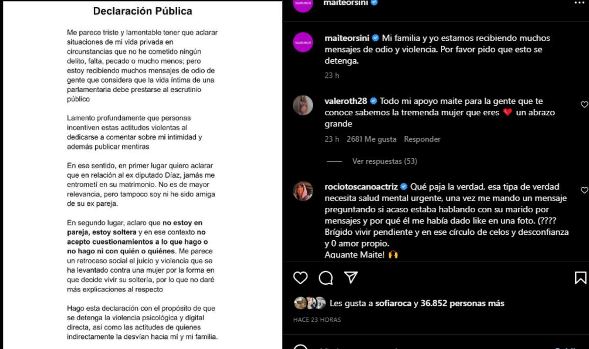 Y su comentario sobre Daniela Aránguiz / Instagram