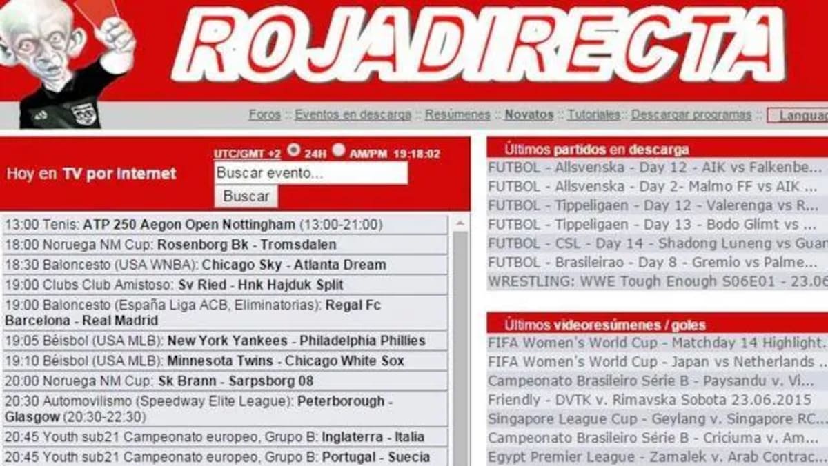 Así se veía la recordada página que retransmitía, ilegalmente, distintos partidos de fútbol y otros deportes.