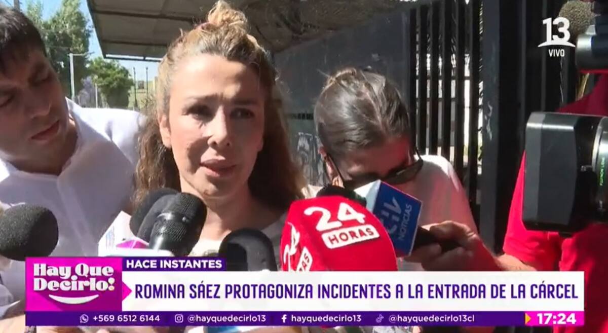 Romina Sáez a la salida de la cárcel de San Miguel. Créditos: Pantallazo Canal 13