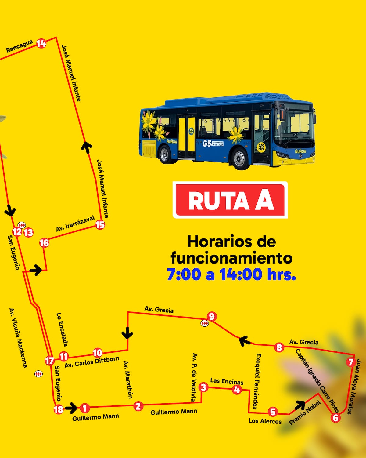 Este es el recorrido que realizarán los buses eléctricos de Ñuñoa.