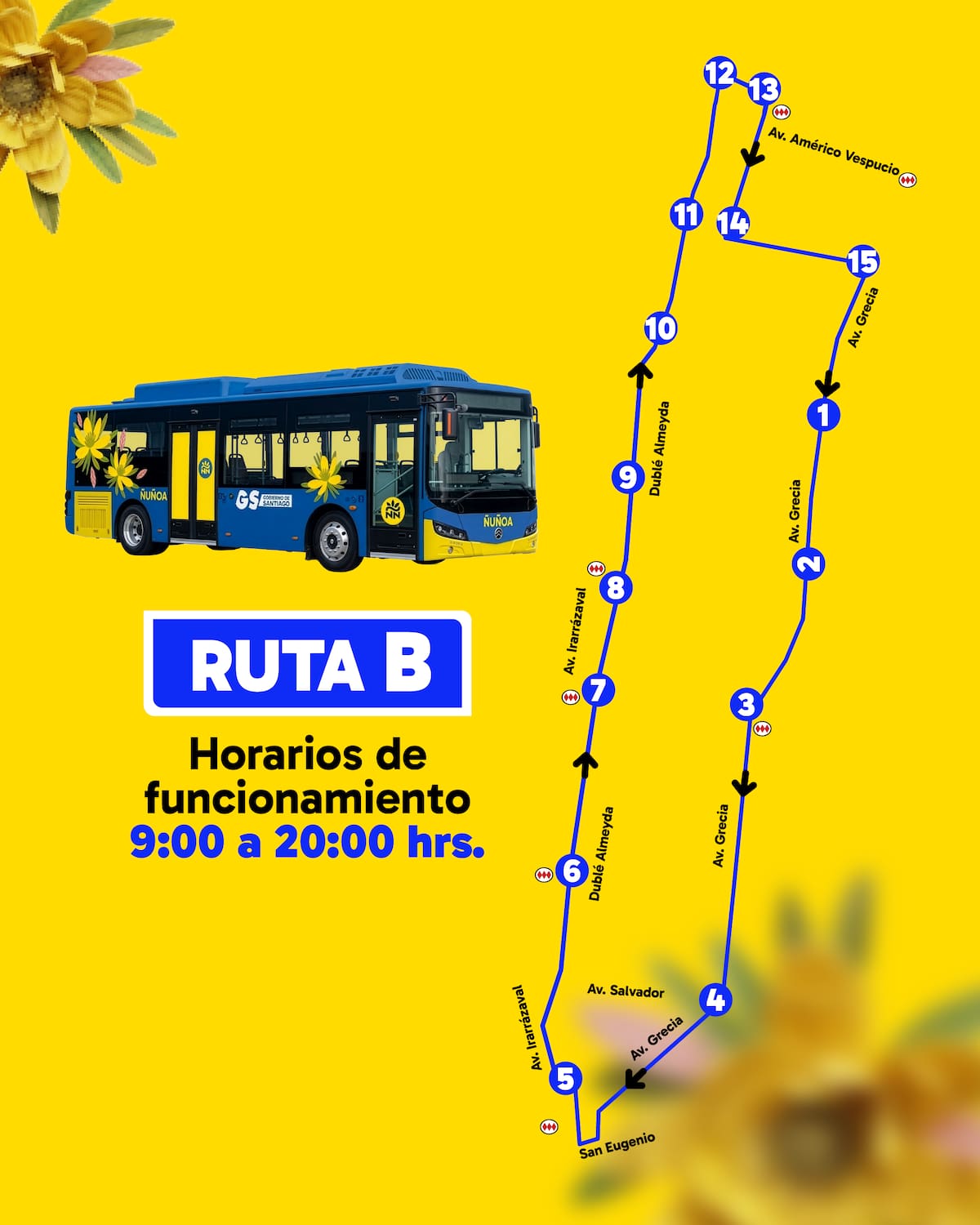 Este es el recorrido que realizarán los buses eléctricos de Ñuñoa.