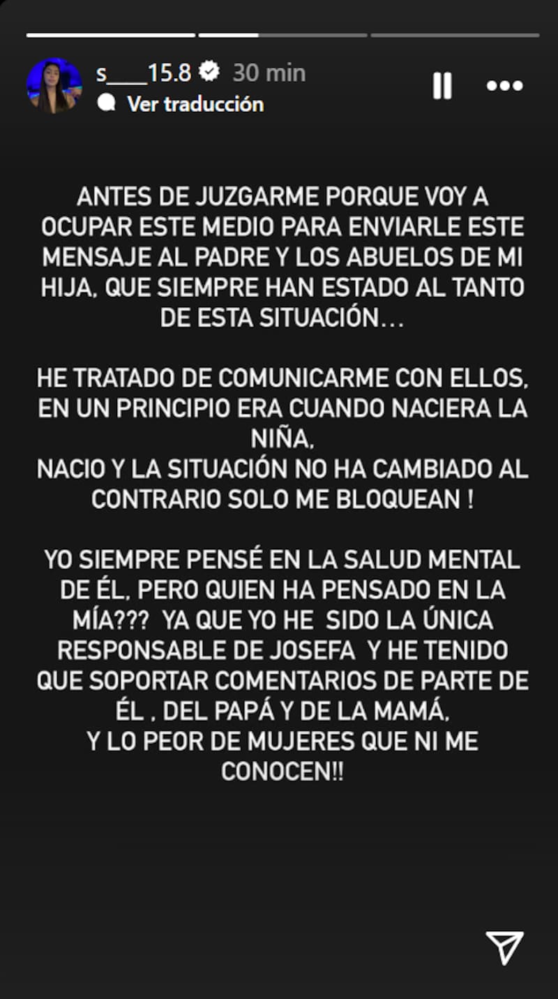 Salomé reclamó por la falta interés de su padre por su hija.