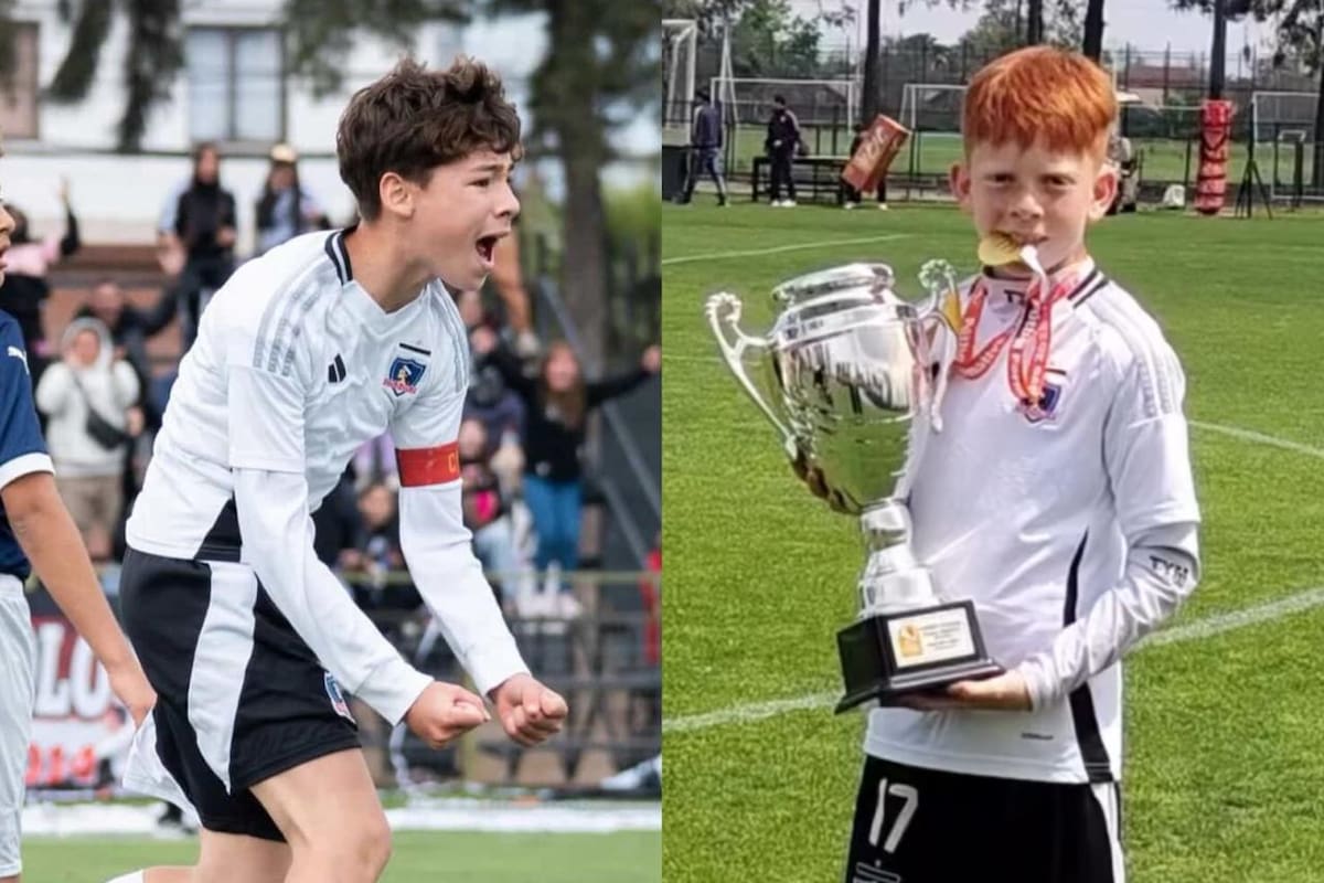 Los hijos de los campeones en la quiebra levantaron el título con Colo Colo Sub 11. Foto: Colo Colo Oficial y captura Instagram de Eduardo Lobos.