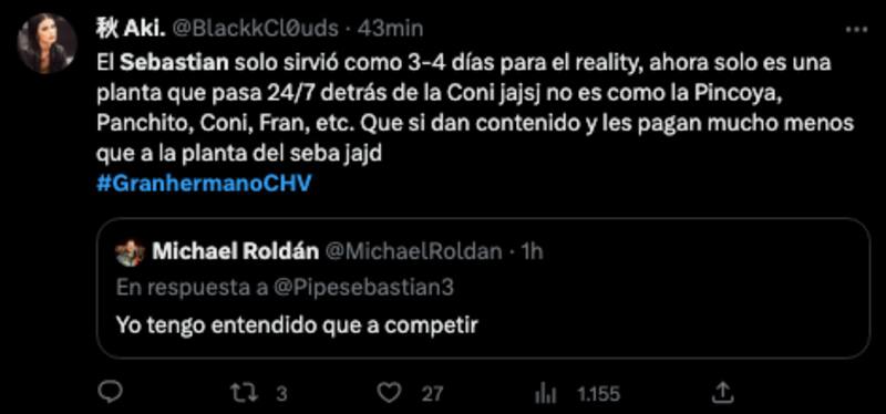 Tuit en contra de Sebastián Ramírez. Foto: Twitter.