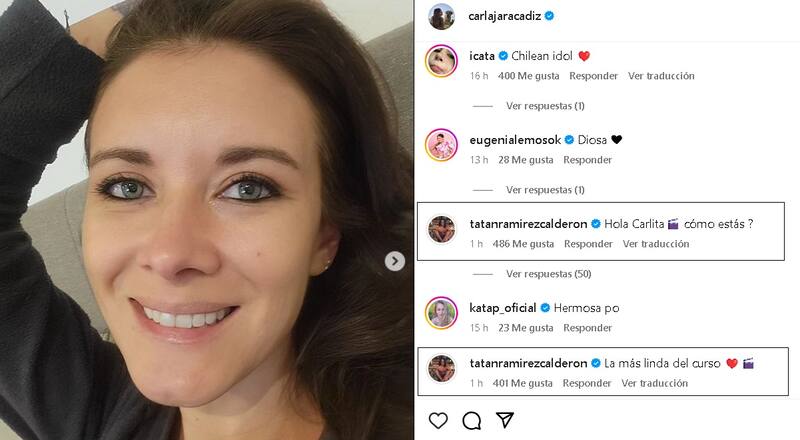 Sebastián Ramírez comentó la foto de Carla Jara. Créditos: Instagram