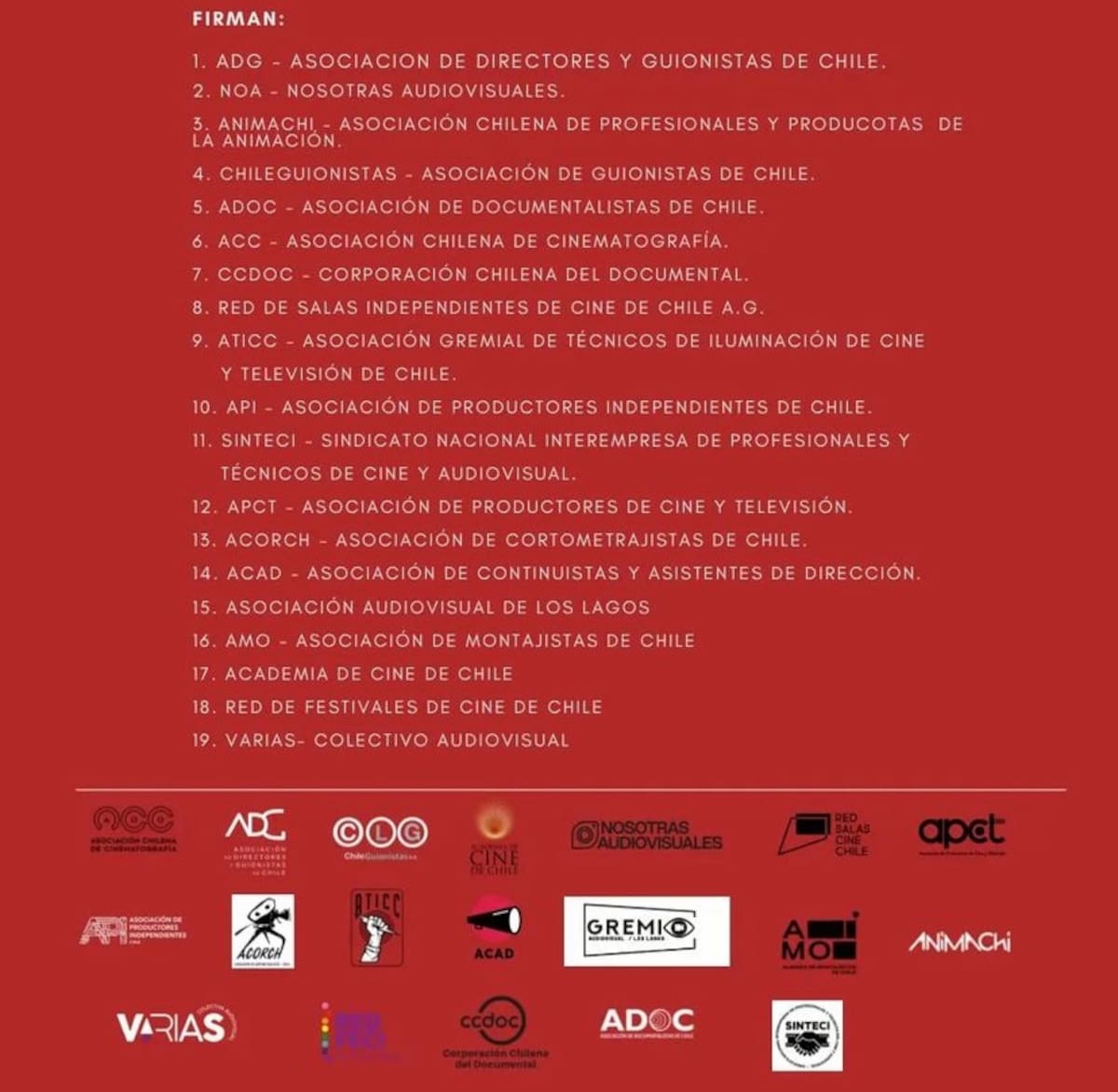 Las asociaciones que firman el comunicado.