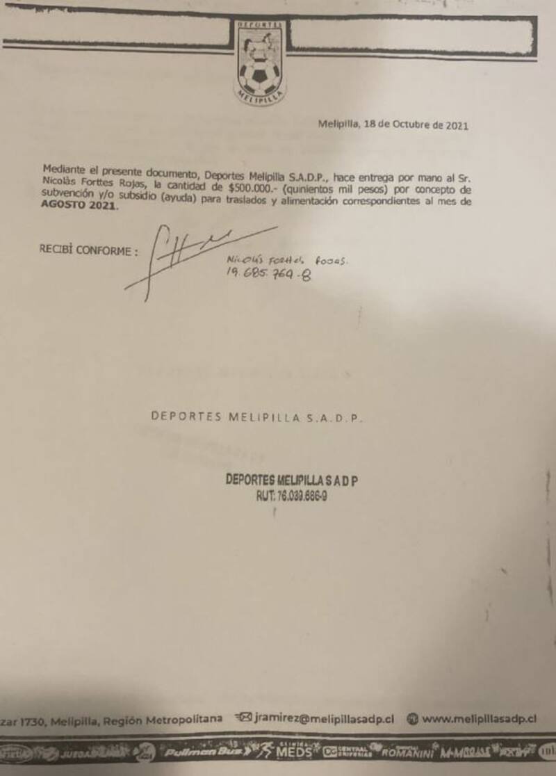 El documento que acredita el pago de Melipilla.