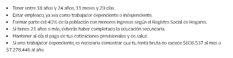Estos son los requisitos.