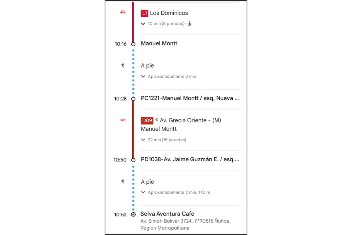 La ruta para llegar hasta esta cafetería incluye traslado en metro y bus.
Créditos: Google Maps.