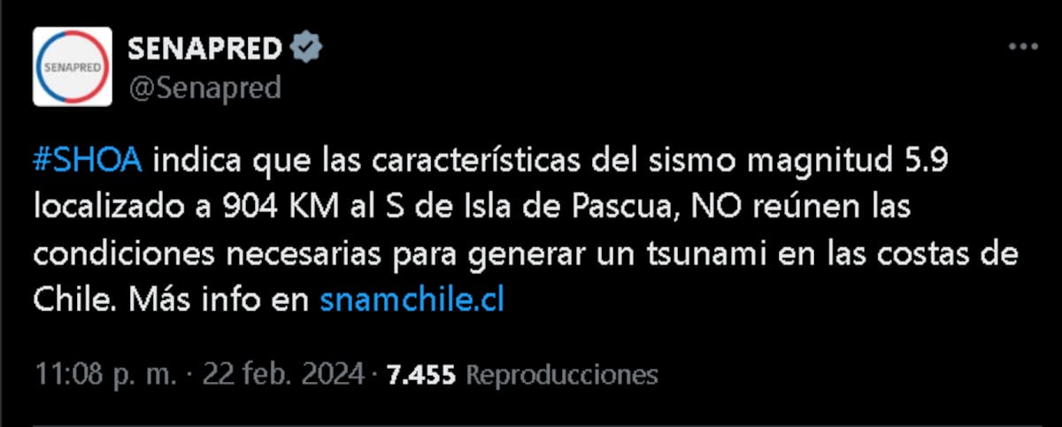Descartan peligro de tsunami.