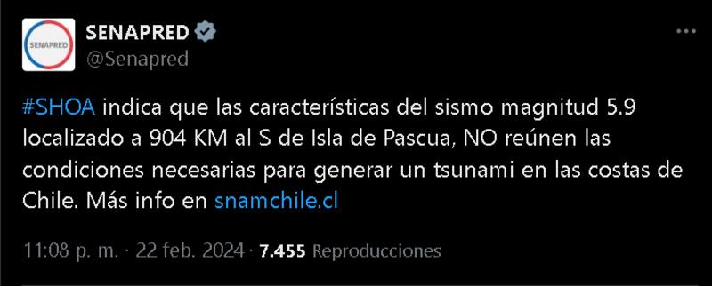 Descartan peligro de tsunami.