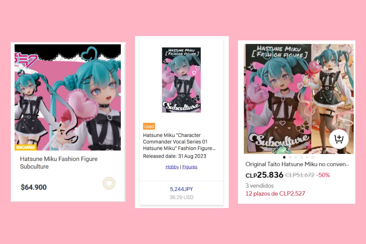 De derecha a izquierda: tienda nacional, Suruga-ya y AliExpress.