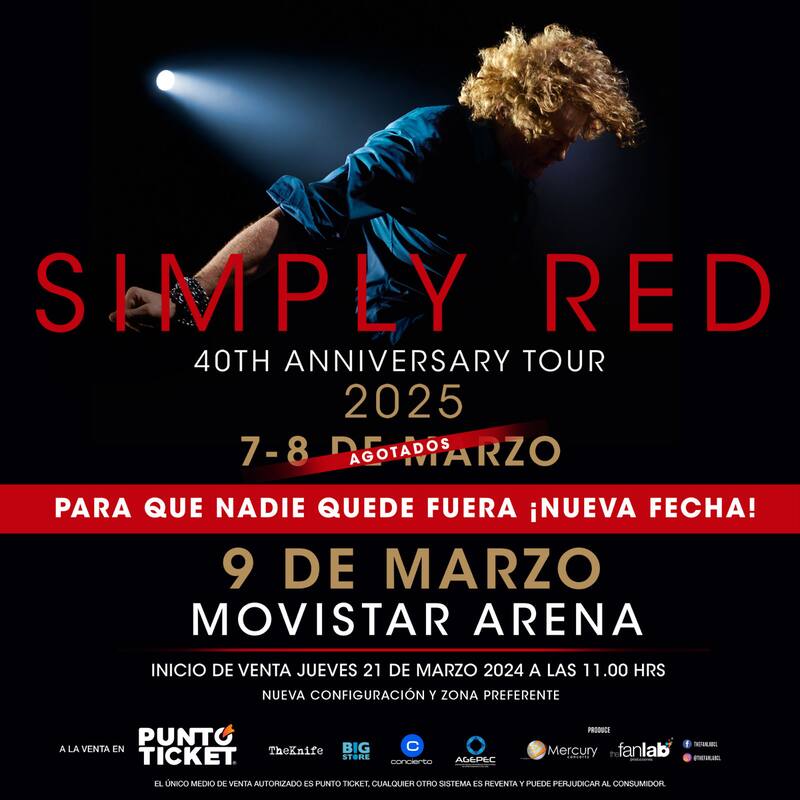 Simply Red agenda tercer concierto en Chile.