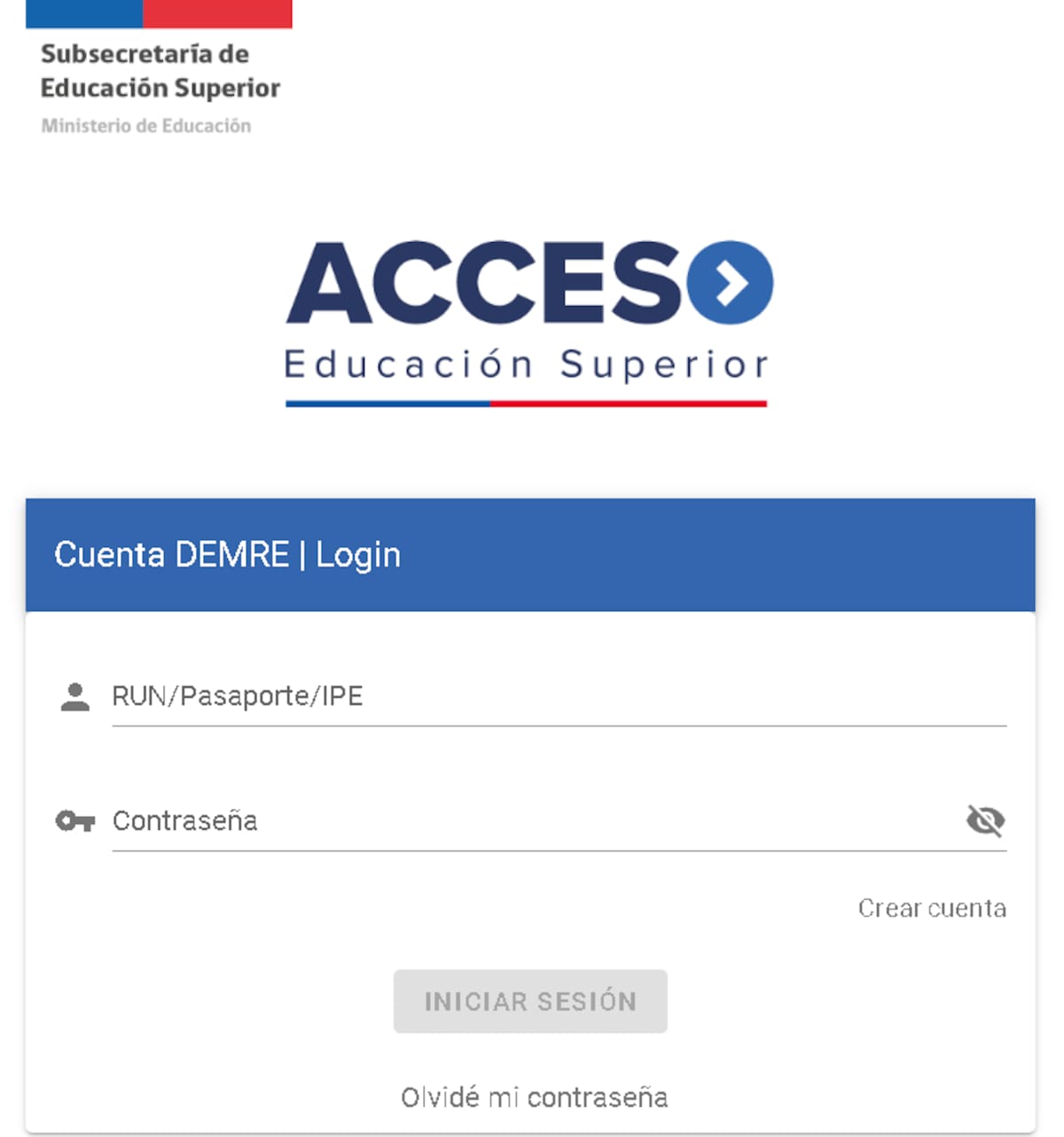 Así es la web de inicio del simulador de Admisión 2025.
