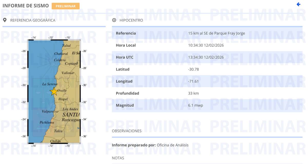 La información oficial que publicó sismología.
