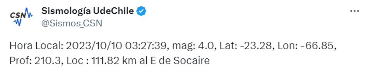 Informe de Sismo en Socaire.