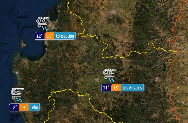 La Región del Biobío será una de las más afectadas. Se esperan precipitaciones, viento y hasta tormentas eléctricas en varias ciudades. Foto: Dirección Meteorológica de Chile.