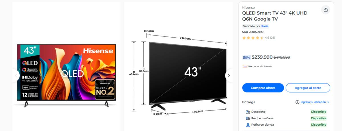 Este televisor tiene 50% OFF en Paris.