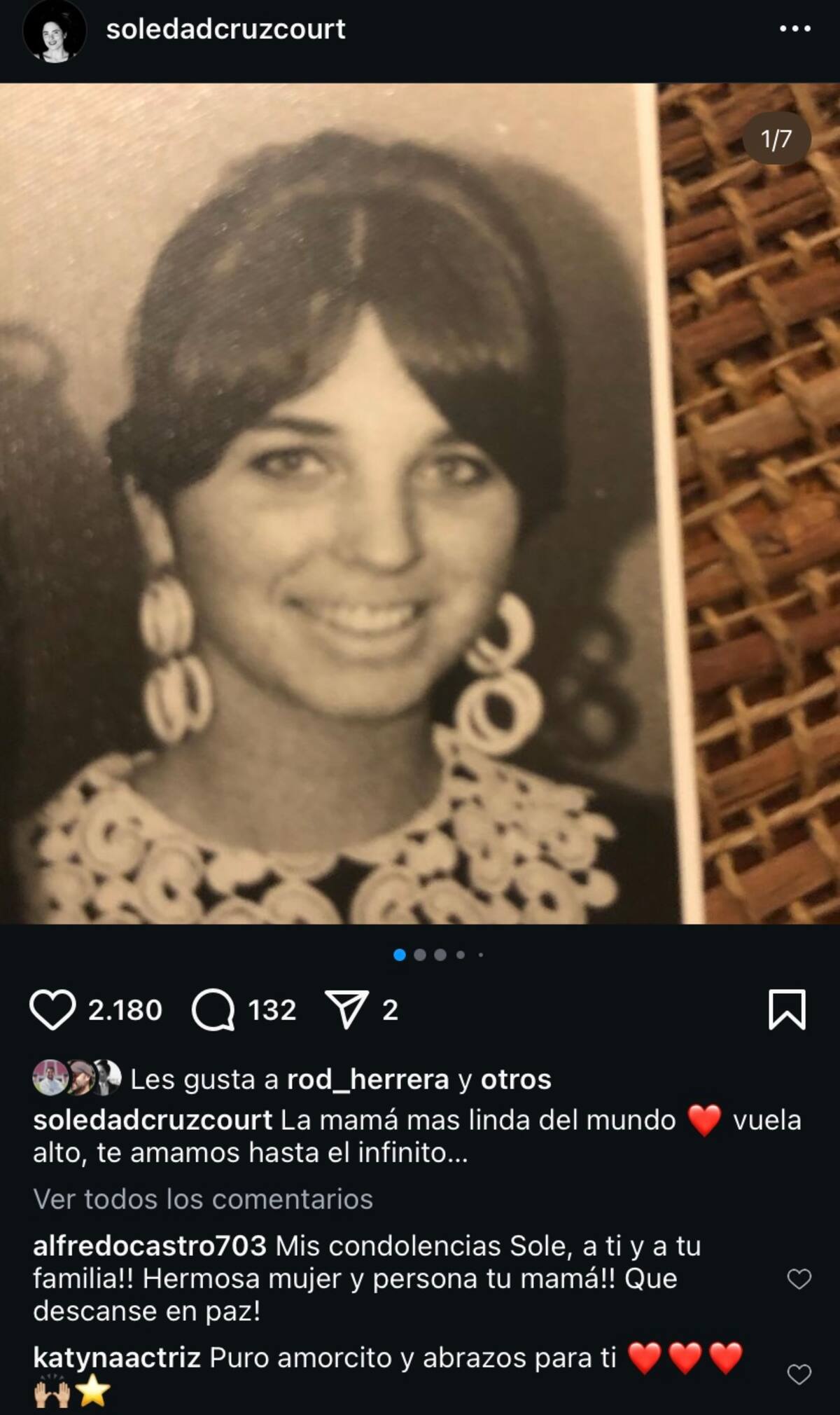 Soledad Cruz informó del fallecimiento de su madre.