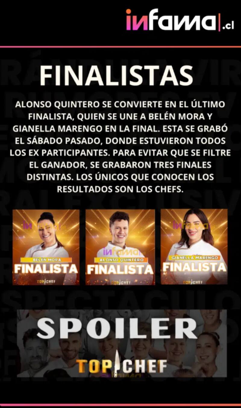 de infama sobre la final de "Top Chef" VIP.