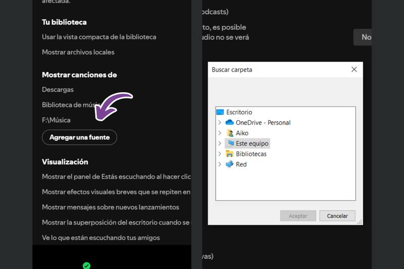 Deberás buscar entre tus archivos la carpeta con las canciones que quieres añadir.