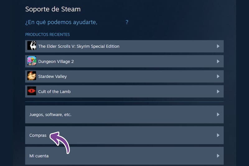 Deberás seleccionar la opción "Compras".