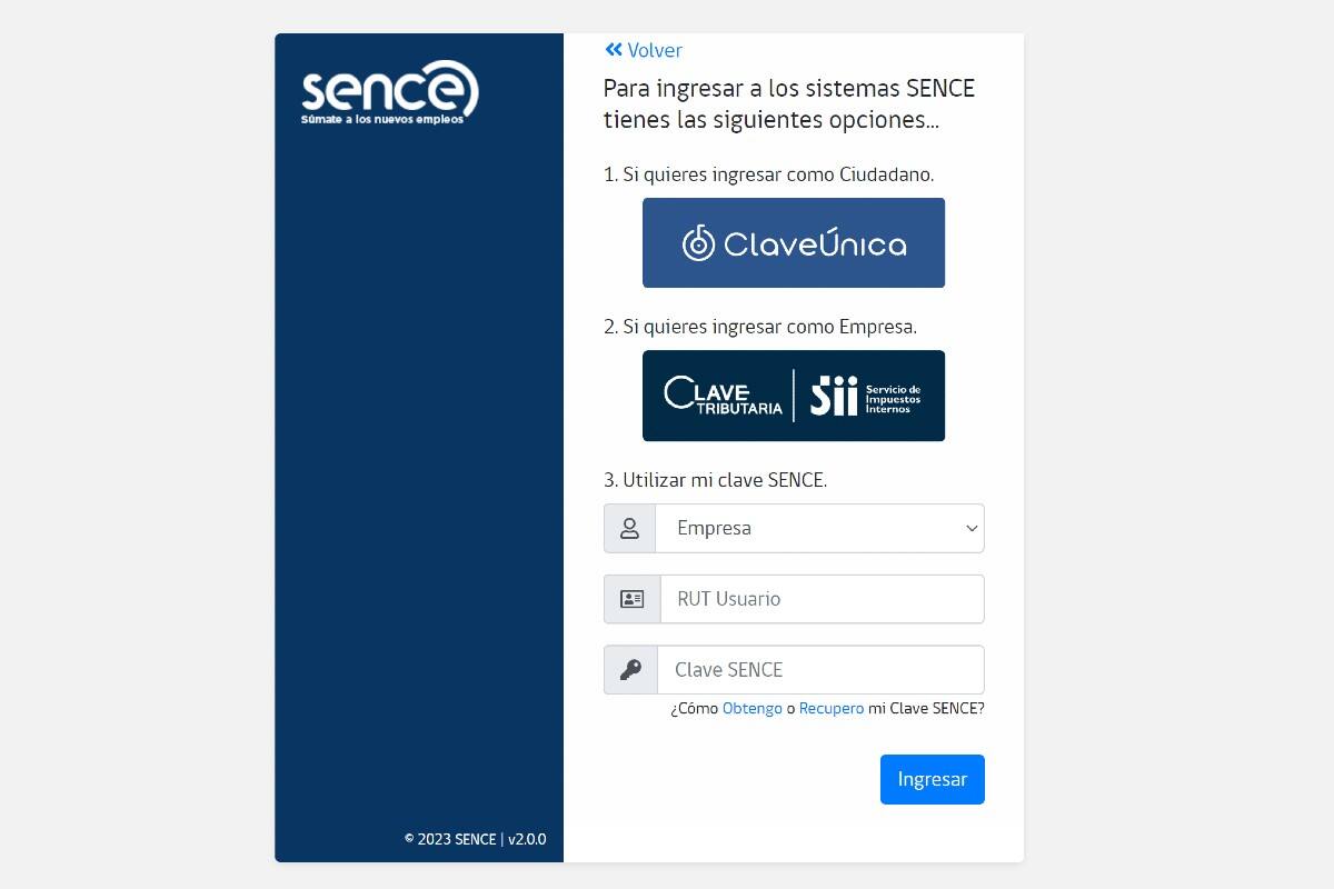 También puedes acceder con tu clave Sence o de SII.