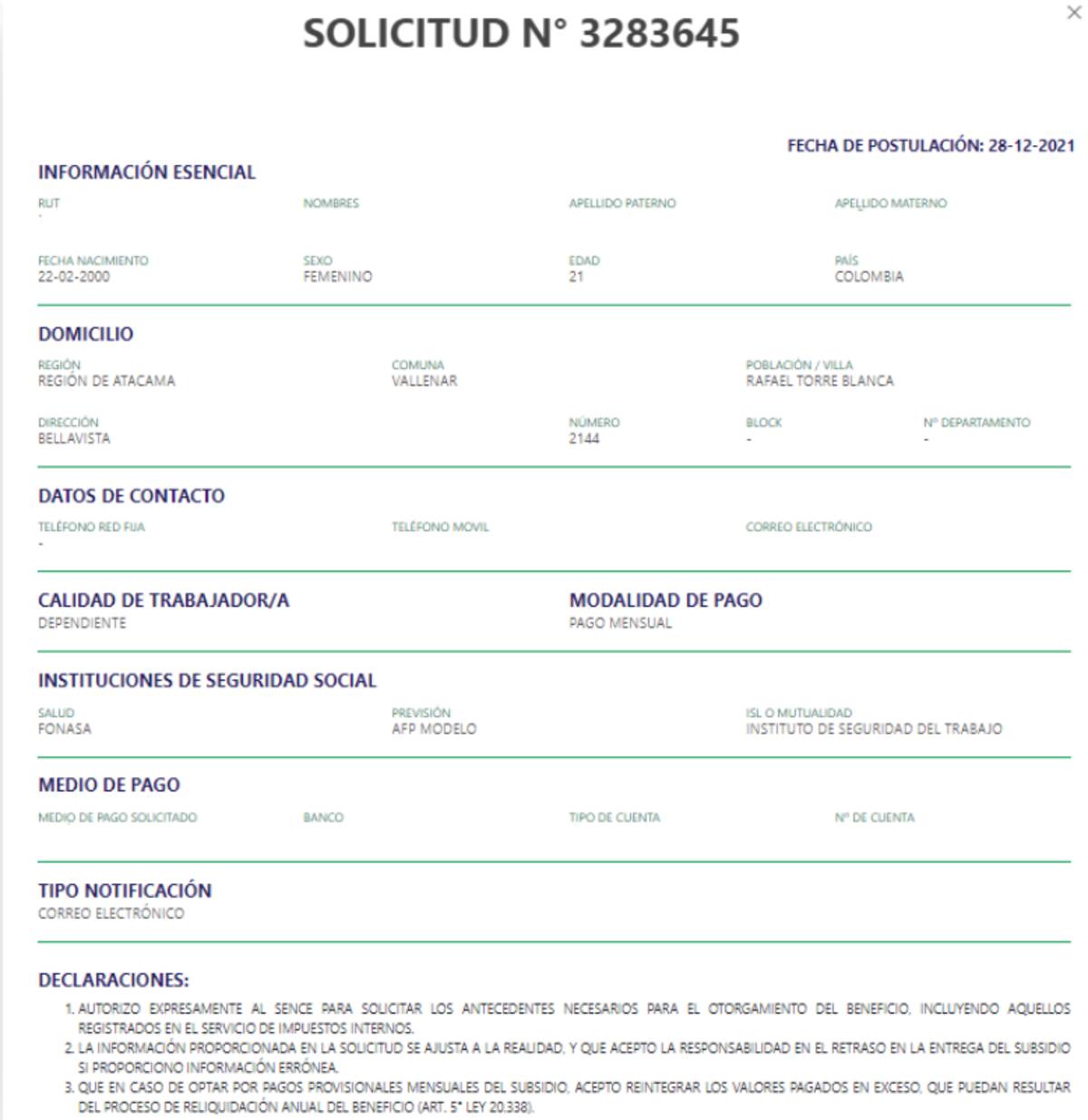 Así se verá el formulario completo. Créditos: Sence.