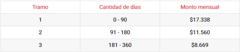 Estos son los montos según el tramo. Créditos: Chile Atiende.
