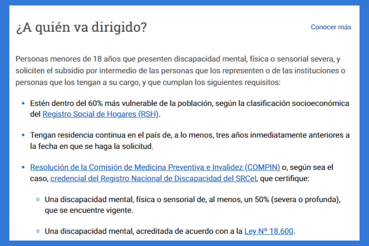 Requisitos para recibir el Subsidio de Discapacidad.