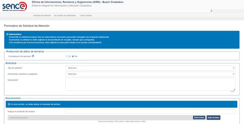 Así se verá el sitio web del Buzón Ciudadano una vez inicies sesión. Créditos: Sence