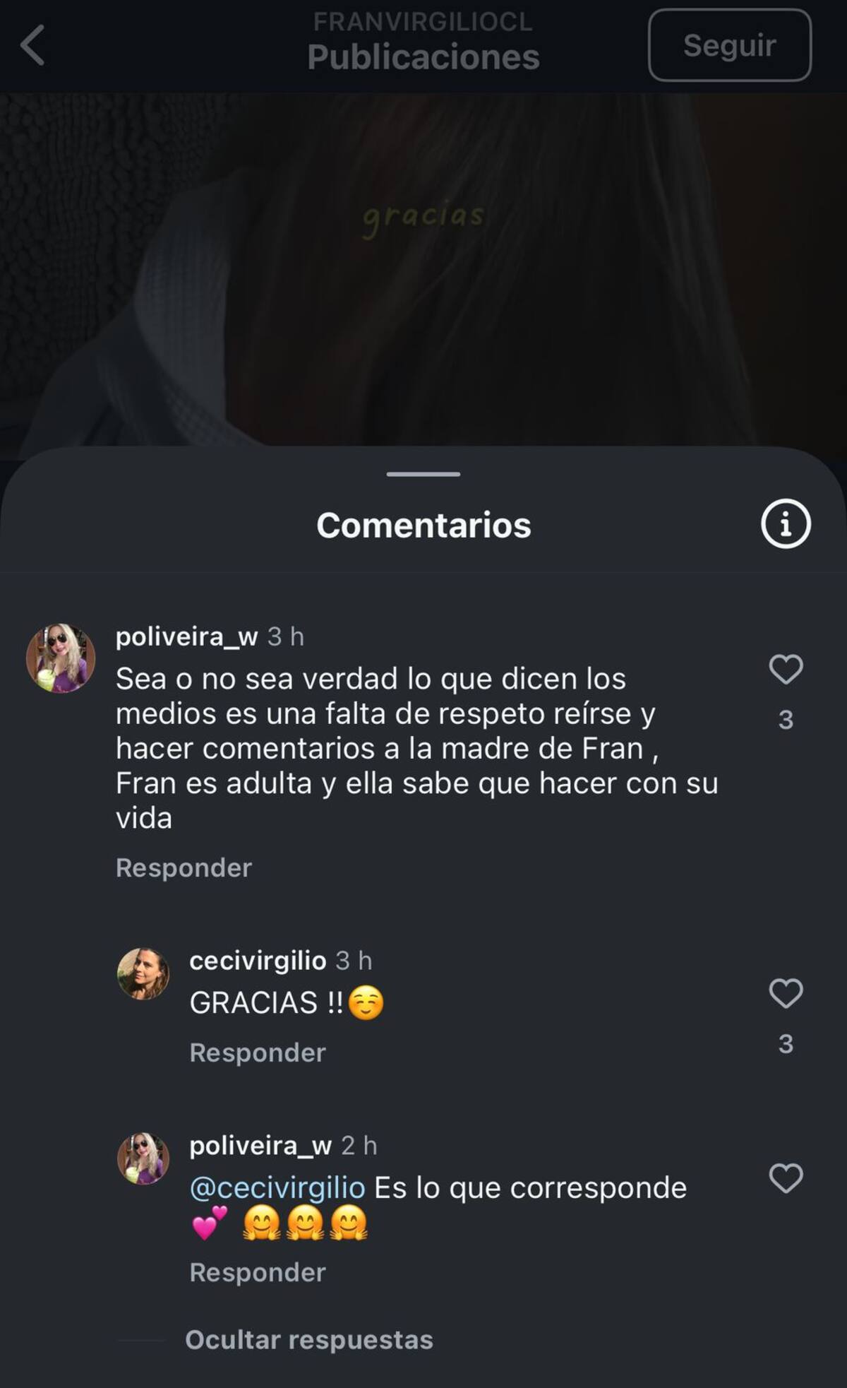 La mujer comentó en la sección de comentarios de una publicación de su hija en Instagram.