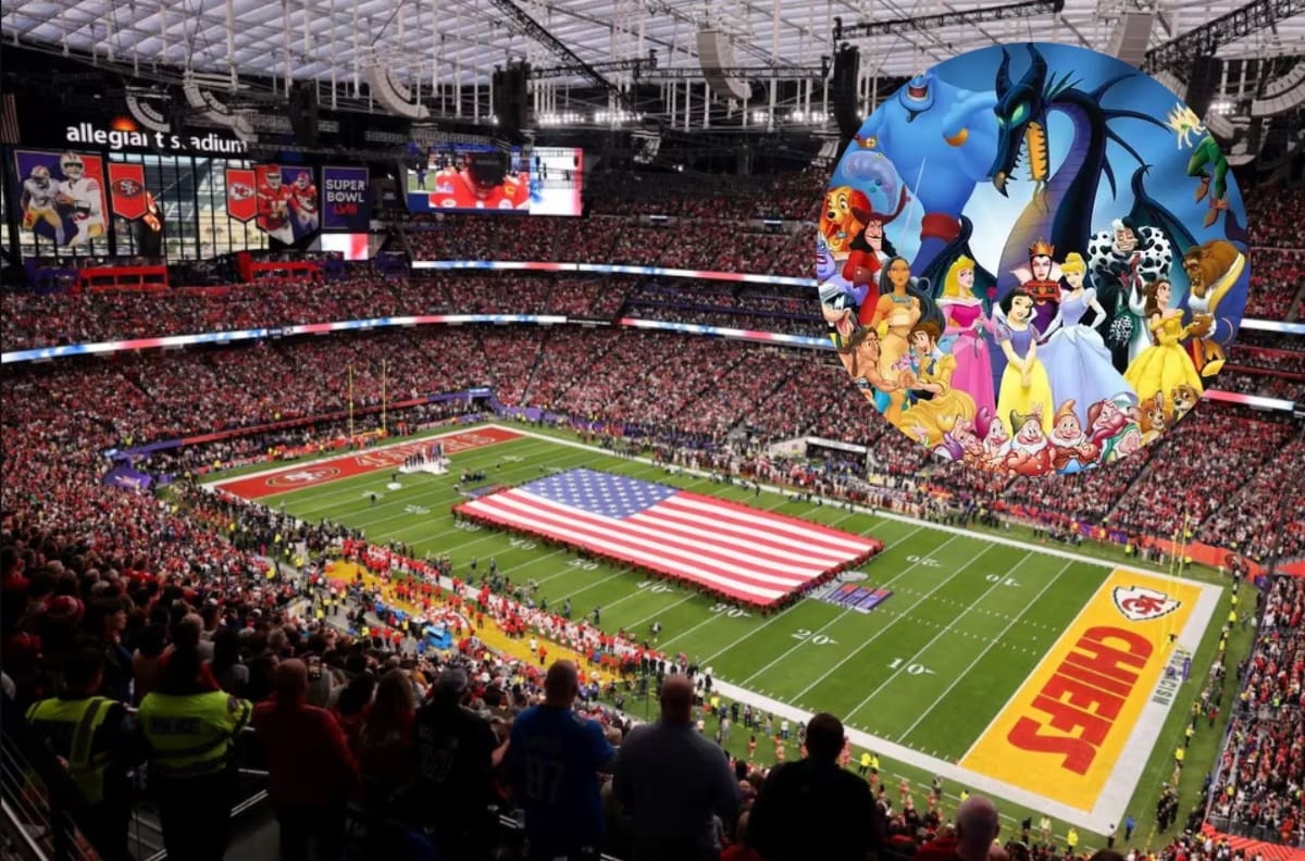 El divertido momento en donde un recordado personaje de Disney entró al campo del Super Bowl
