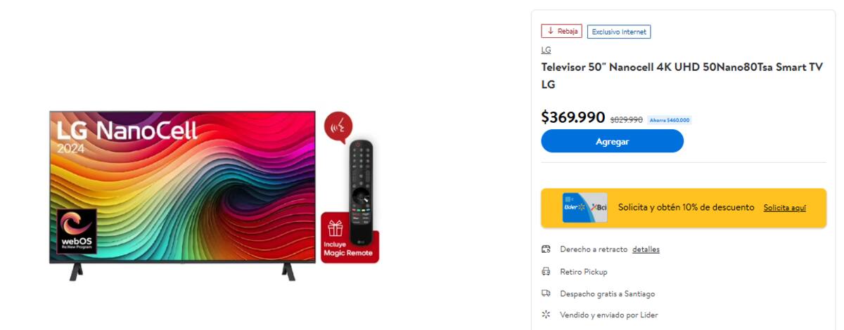 Este televisor tiene una rebaja de más de $400.000.
