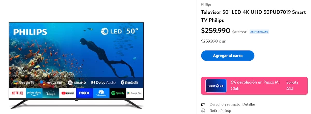 Comprando este televisor vía internet, los clientes pueden ahorrar hasta un 47% en su precio original.