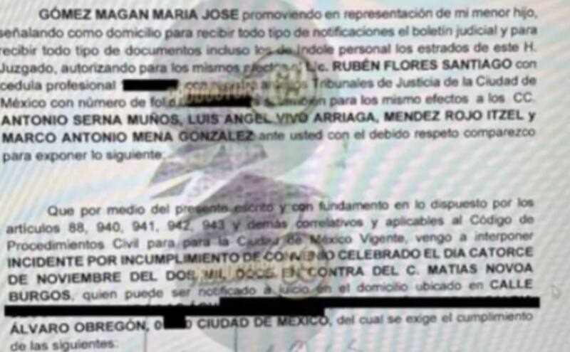 Supuesto documento legal en donde figura el nombre de Matías Novoa