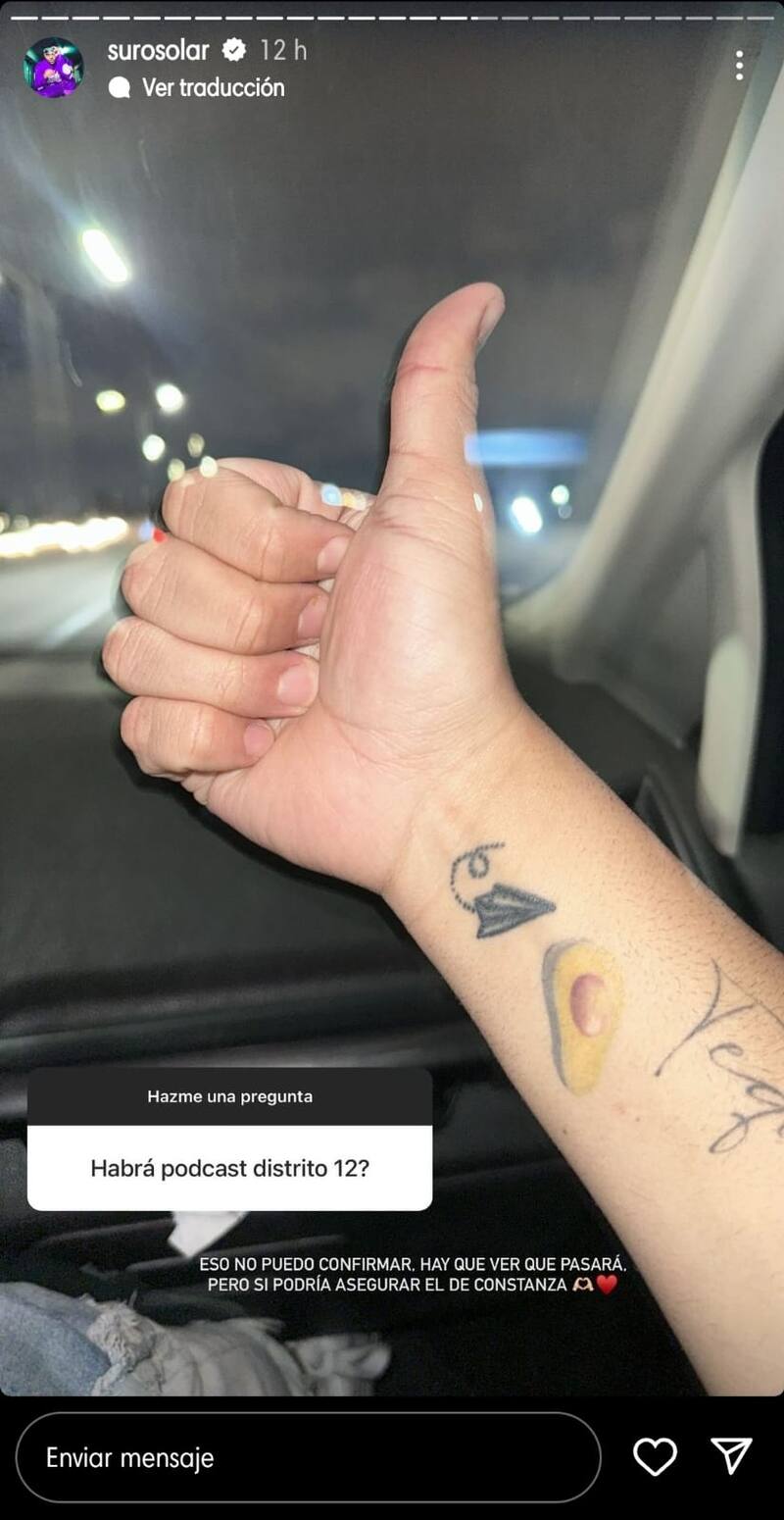 Suro Solar en sus historias de Instagram.