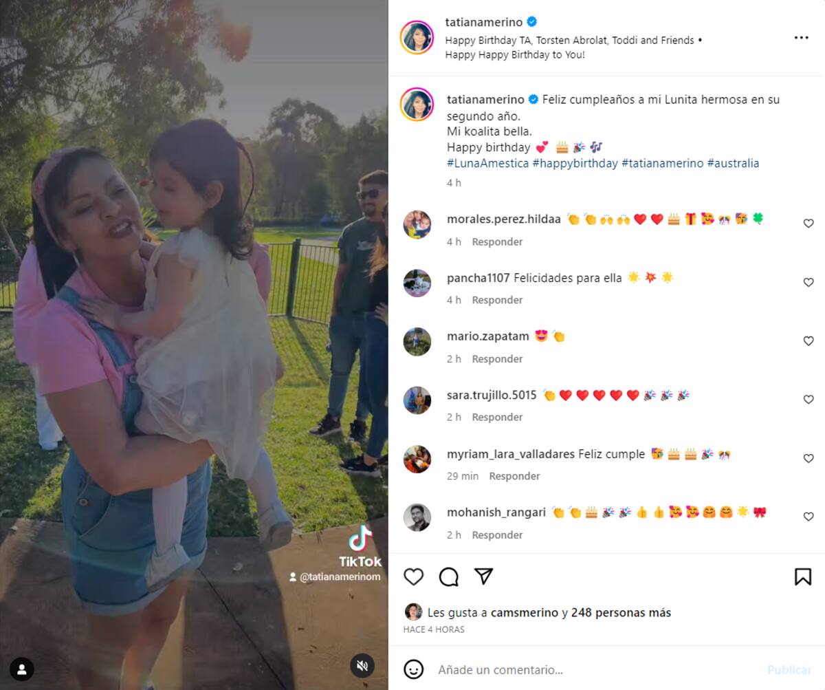 A través de su cuenta de Instagram, Tatiana Merino felicitó a Luna, su nieta, en su día tan especial.