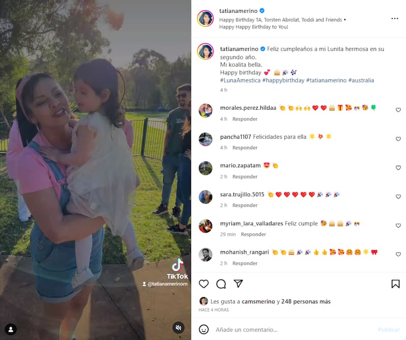 A través de su cuenta de Instagram, Tatiana Merino felicitó a Luna, su nieta, en su día tan especial.