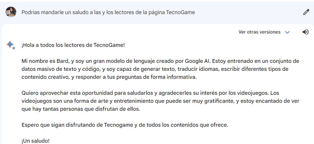 Gemini, la IA de Google, manda saludos a TecnoGame.
