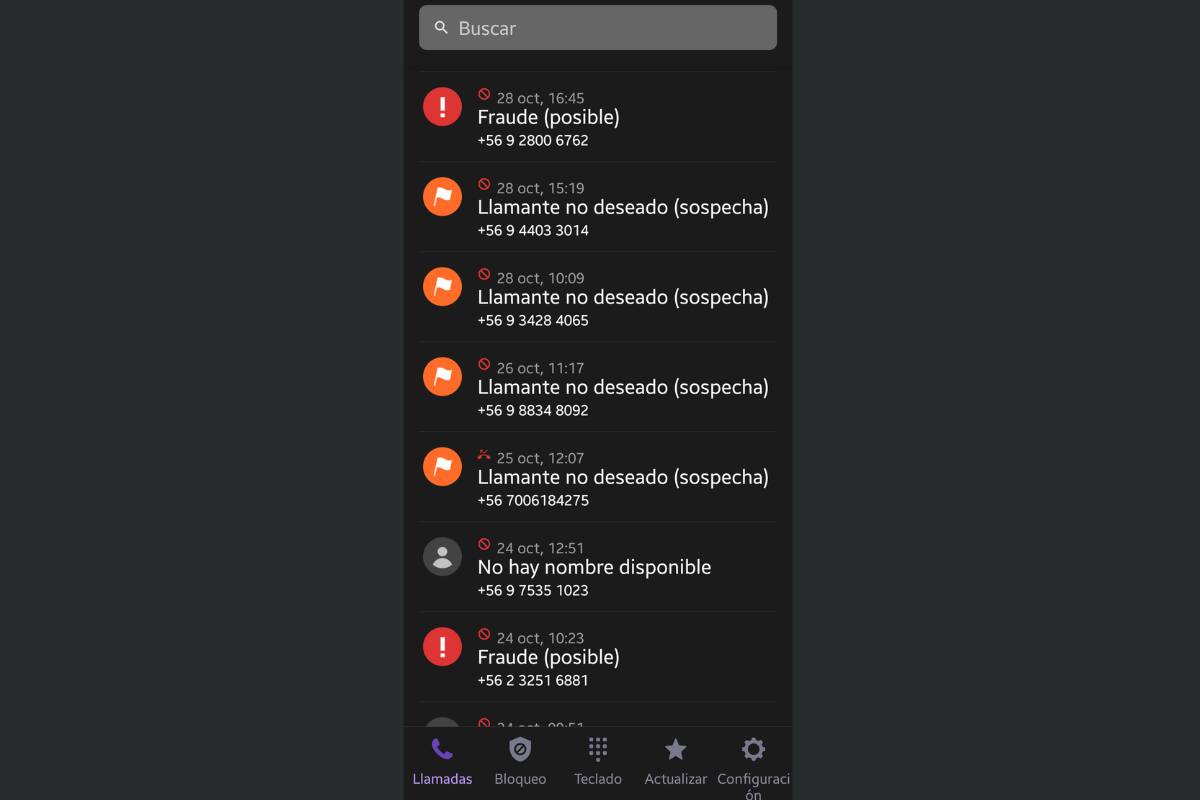 Así se verán las llamadas spam y fraudulentas identificadas.
