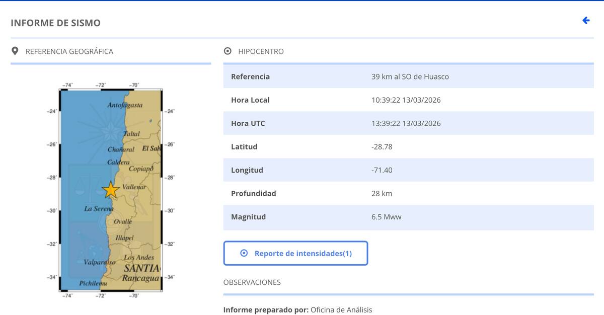 Esta es la información entregada por el Centro Sismológico Nacional. Foto: CSN