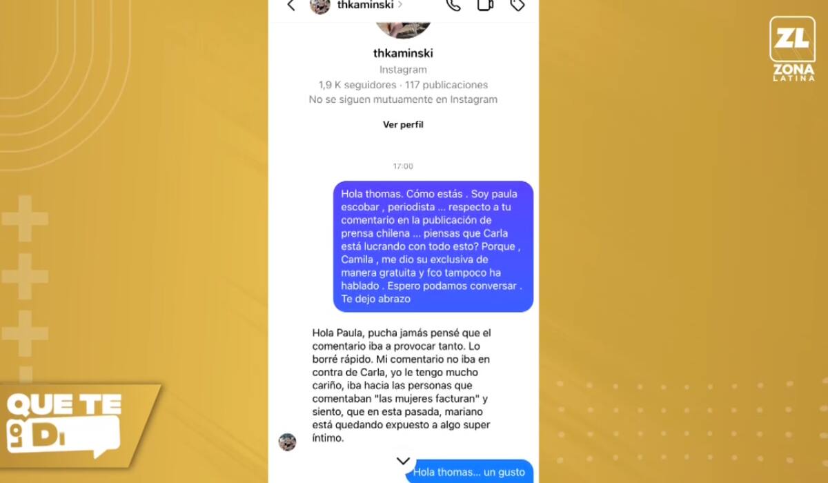 Thomas Kaminski sale a aclarar mensaje contra Carla Jara.