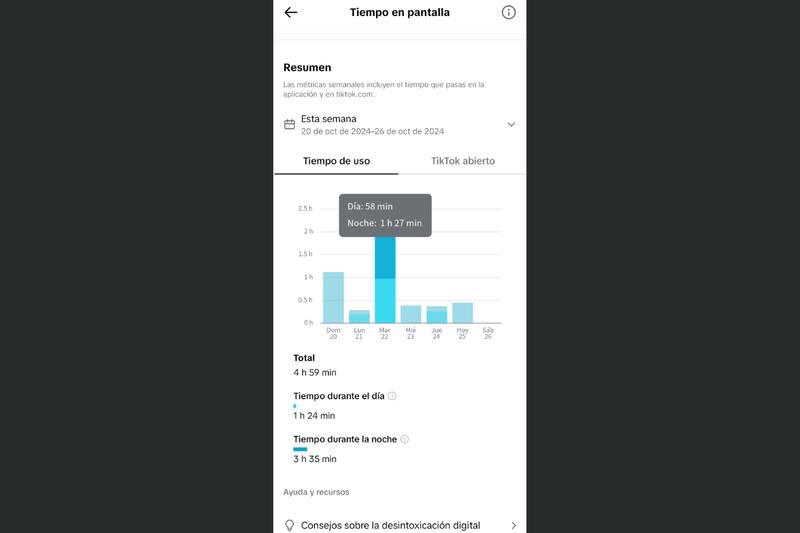Podrás revisar toda la información sobre el tiempo que pasas dentro de TikTok.