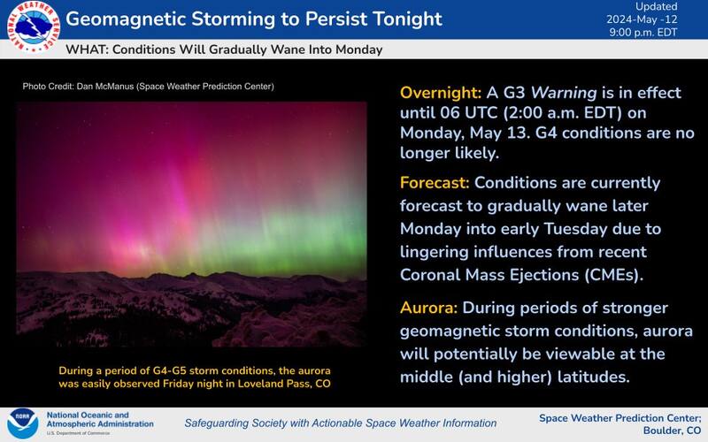 NOAA activa alerta por nueva Tormenta Solar que afectaría a la Tierra durante las próximas horas.
