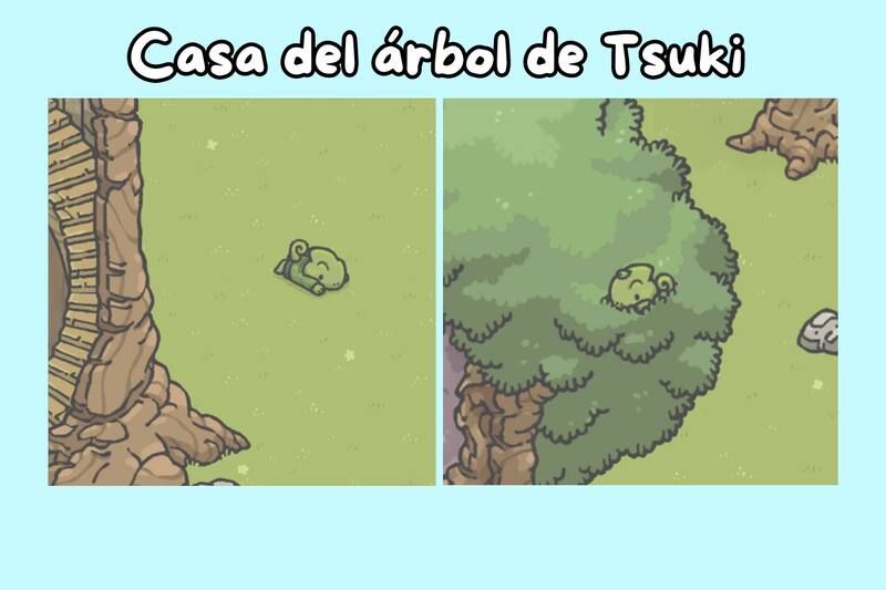 Recuerda que el árbol de la casa de Tsuki cambia de color, por lo que en otras estaciones puede ser incluso más difícil ver a Camille.