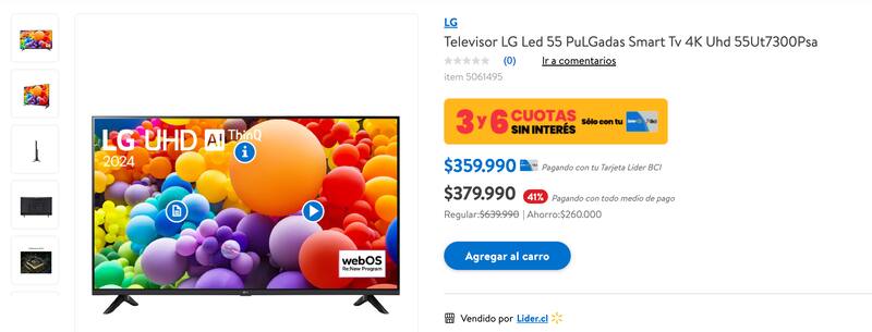 Esta es la TV LG con 41% de descuento en Lider.cl.